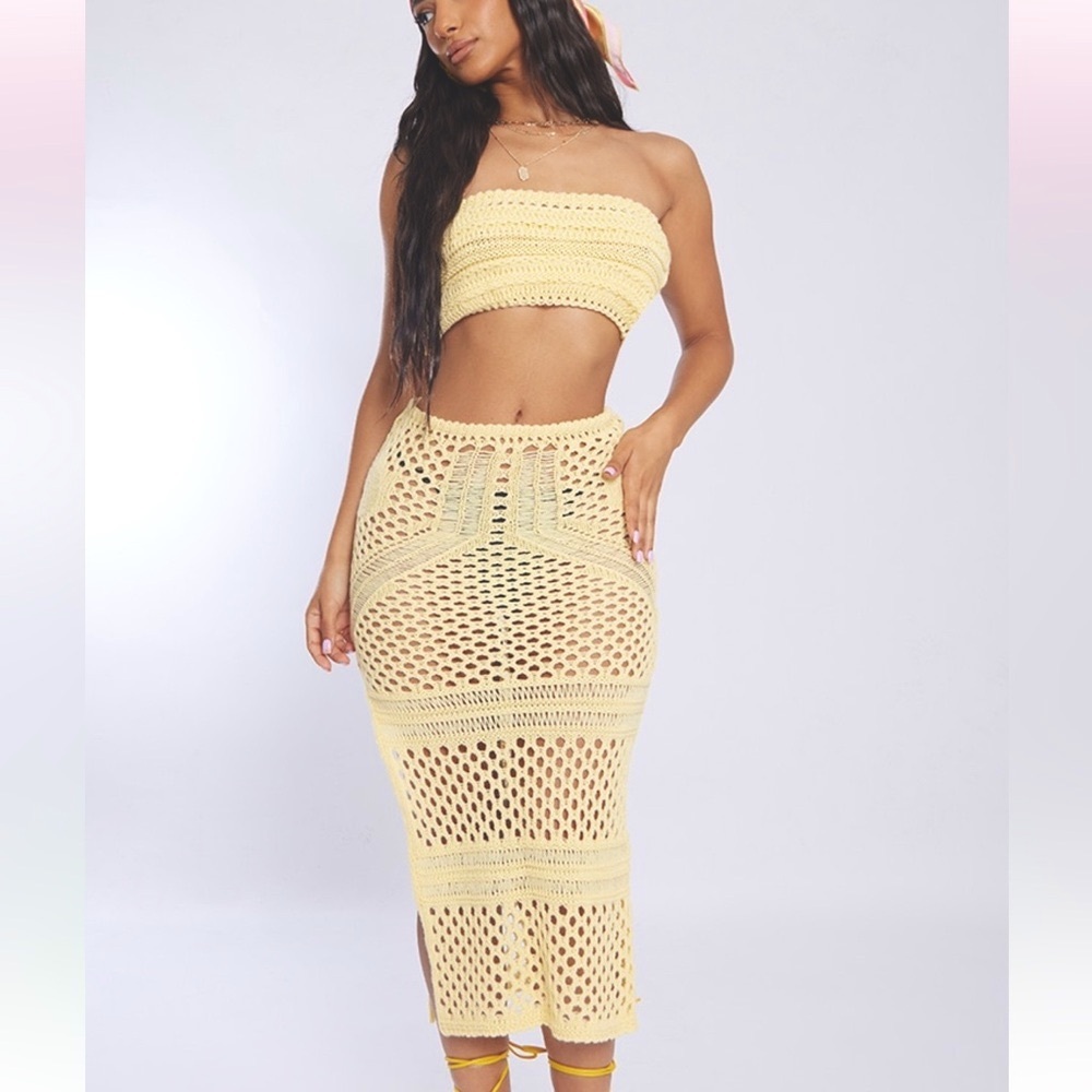 NWT PrettyLittleThing Yellow Crochet Set